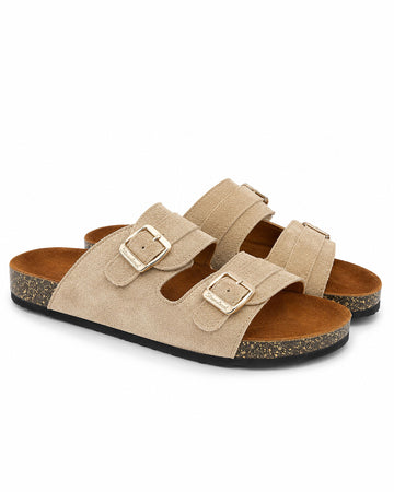 Men’s Daily Wear Double Buckle Slides – Beige