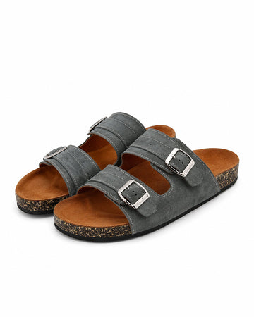 Men’s Daily Wear Double Buckle Slides – Grey