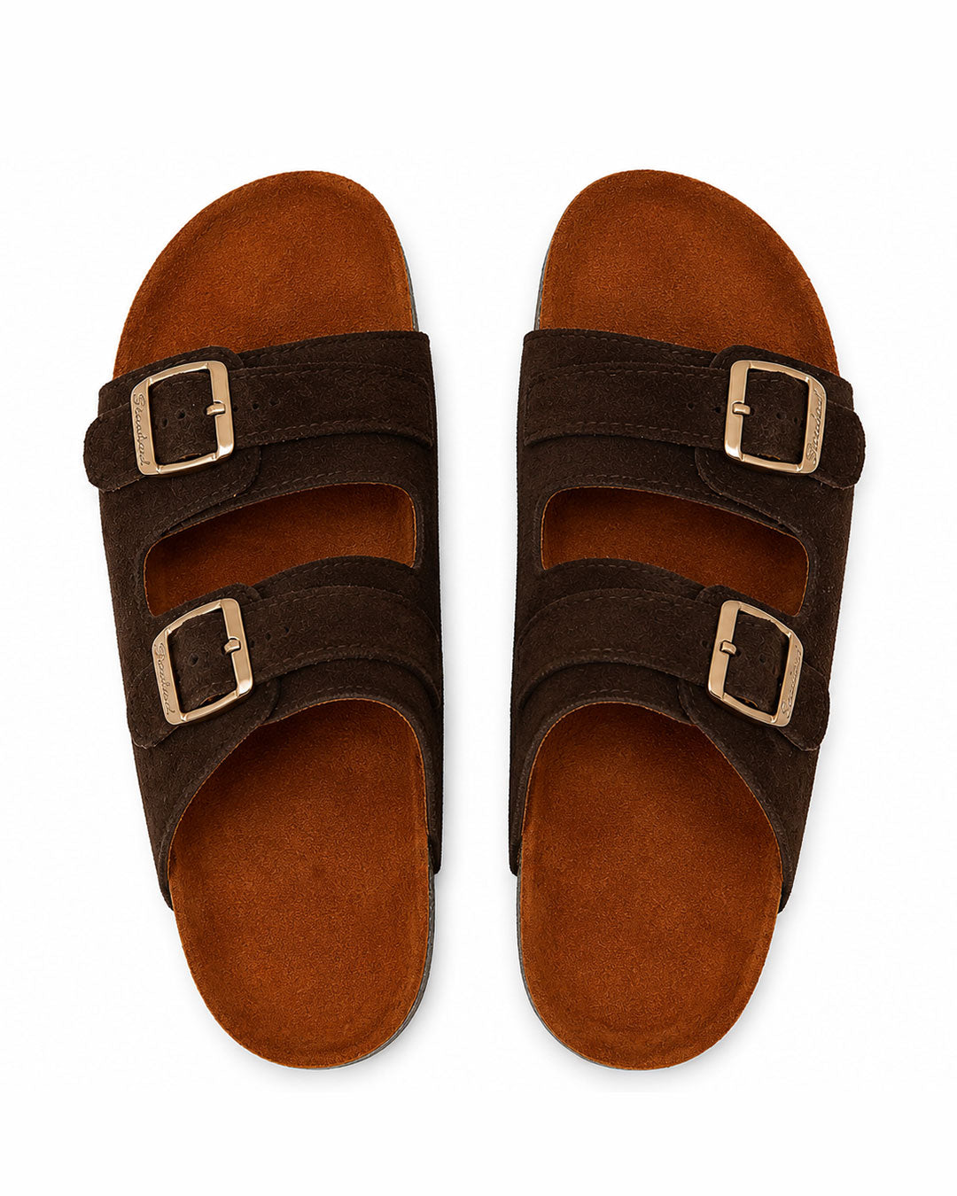 Men’s Daily Wear Double Buckle Slides – Brown