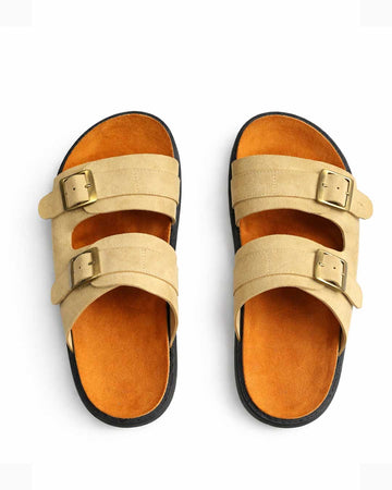 Men’s Double Buckle Slides – Beige