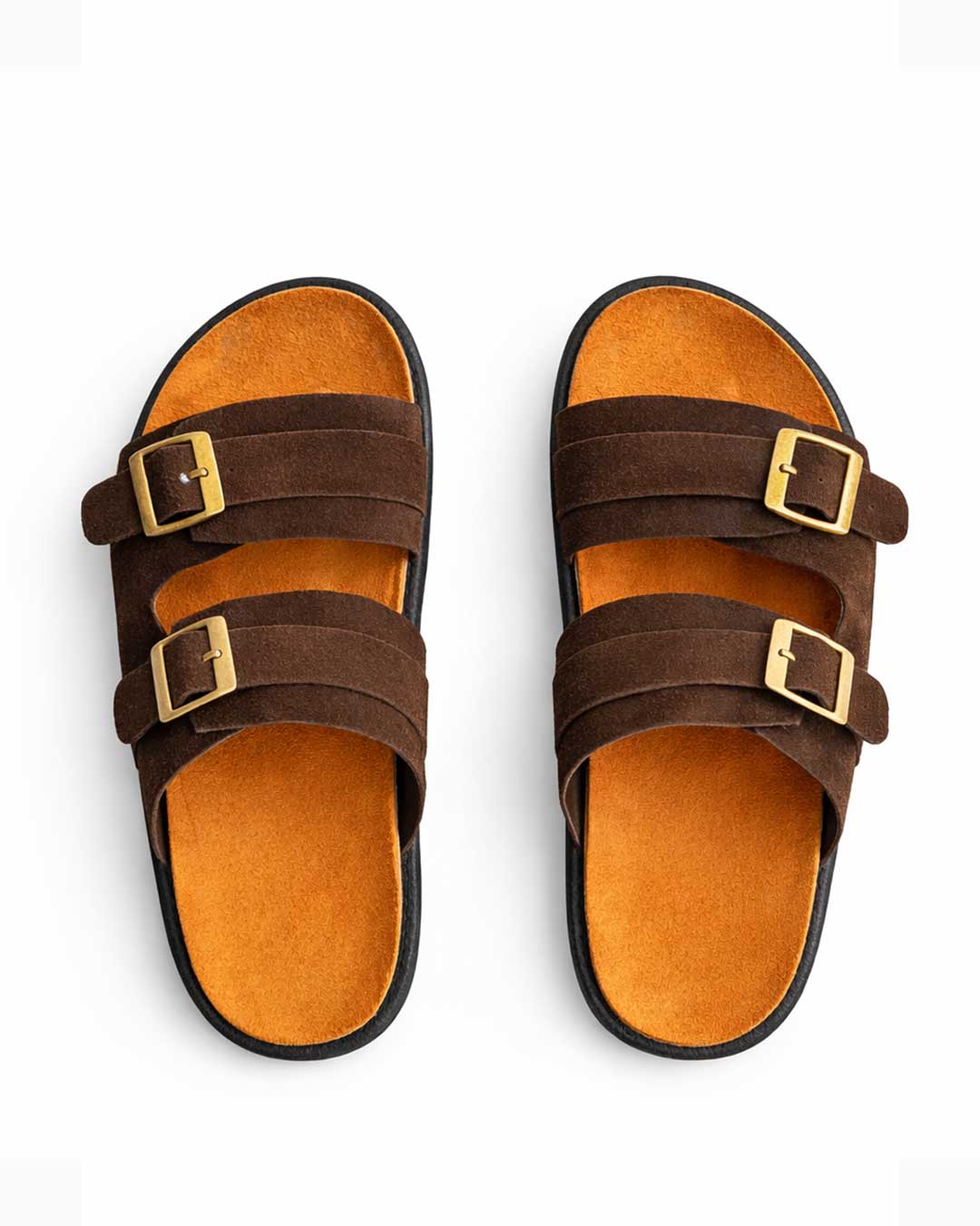 Men’s Double Buckle Slides – Brown