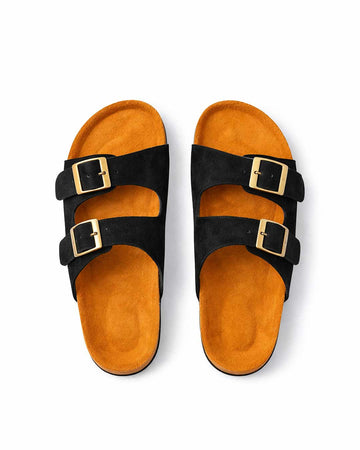 Women's Double Buckle Classic Slides - Black