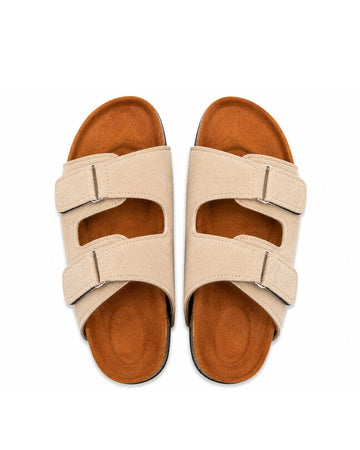 Men’s Adjustable Double Buckle Slides – Beige