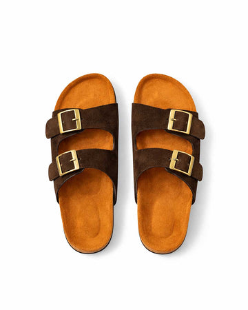 Women's Double Buckle Classic Slides - Brown