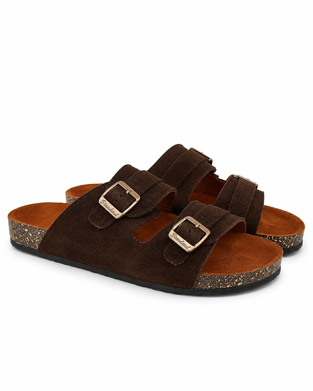 Men’s Daily Wear Double Buckle Slides – Brown